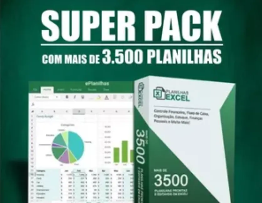 Capa: Super Pack 3500+ Planilhas Excel: Download Essencial