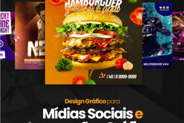Designer profissional criando artes para social media e impressos, software de design na tela, inspiração visual.