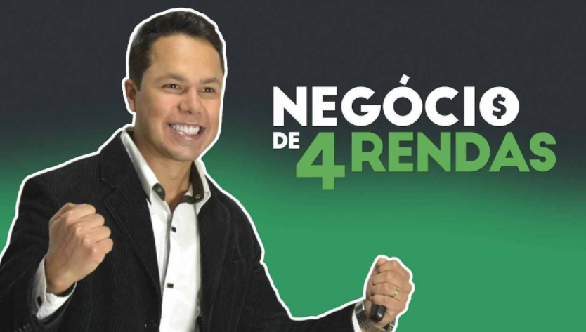 Capa do curso Negócio 4 Rendas de Cassio Canali, mostrando um gráfico de crescimento financeiro e elementos digitais.