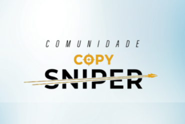 Capa do curso Comunidade Copy Sniper Mr Lançamentos com ícones de alvo, megafone e gráficos de crescimento.