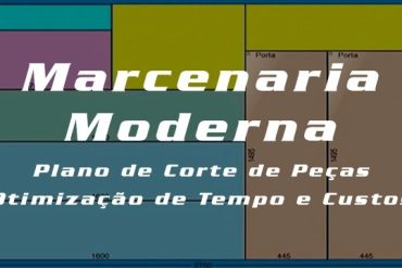 Plano de corte profissional para móveis modernos em software 3D, mostrando otimização de madeira.
