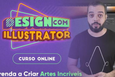 Capa do curso de Design Gráfico com Illustrator de Viana Patrício, mostrando ferramentas e exemplos de artes digitais.