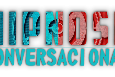 Homem e mulher em conversa influente com gráficos de decisão sutilmente sobrepostos, representando Hipnose Conversacional.
