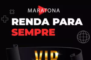 Peter Jordan em uma sala VIP mostrando o curso Maratona Renda Para Sempre com tela de computador e gráfico de crescimento