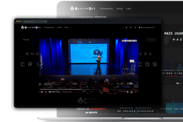 Estudante focado em tela de computador com códigos de segurança e gráficos de cibersegurança