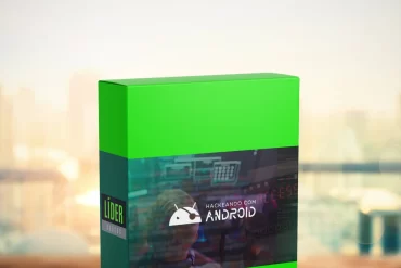 Homem praticando hacking ético em um dispositivo Android com ferramentas de segurança visíveis.