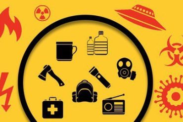 Capas do Curso Prepper Pilot de Bernhard Rauscher com ícones de sobrevivência urbana e SHTF