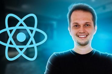 Capa do curso React do Zero à Maestria de Matheus Battisti com ícones de código e desenvolvimento web