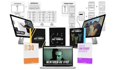 Capa do curso Easy Funnels de Jose Junior com elementos gráficos de funil de vendas e sucesso digital.