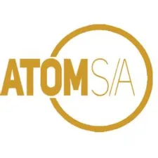 Logo da Atom S.A. com texto 'Transformação Profissional e Financeira'
