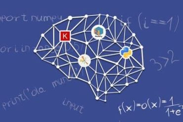 Ilustração de código Python em um computador com elementos de inteligência artificial sobrepostos