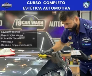 Capa do Curso Completo de Estética Automotiva - Marcelo Calixto com detalhes de polimento e organização.
