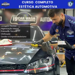 Capa do Curso Completo de Estética Automotiva - Marcelo Calixto com detalhes de polimento e organização.