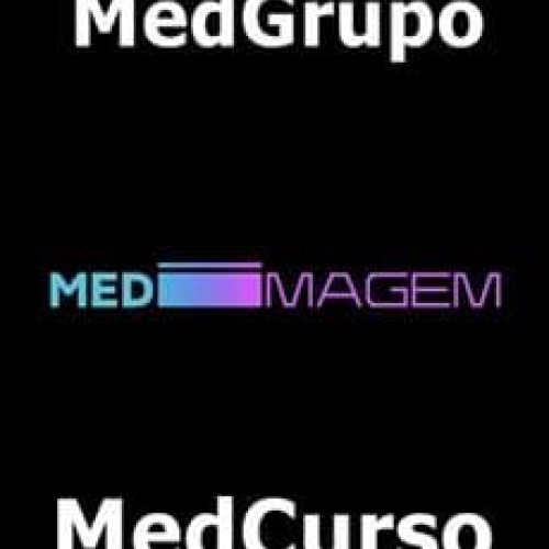 Pôster do curso Medimagem Medgrupo 2022 com imagens médicas e detalhes de acesso ao download.