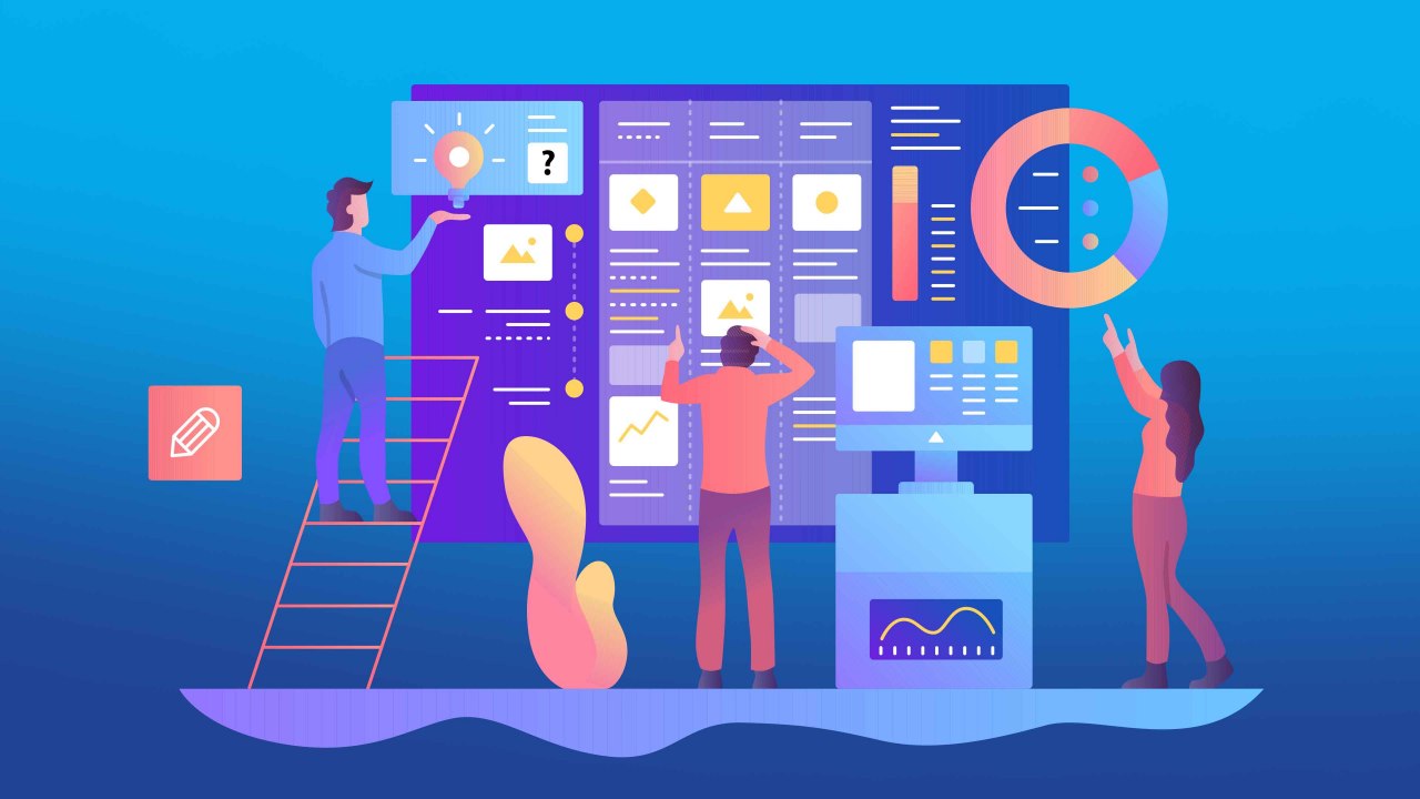 Capa do curso Formação Total em Scrum com ícones de agilidade e produtividade