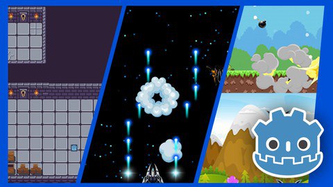 Capa do curso de desenvolvimento de jogos com Godot 3.2, mostrando um personagem 3D estilizado em um ambiente de jogo vibrante.