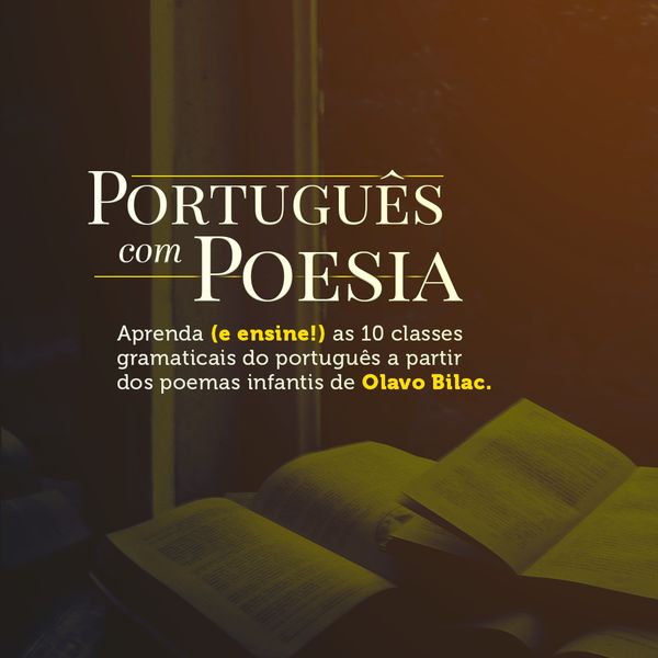 Capa do Curso Português com Poesia de Lorena Miranda Cutlak, com elementos que remetem à escrita criativa e poesia.