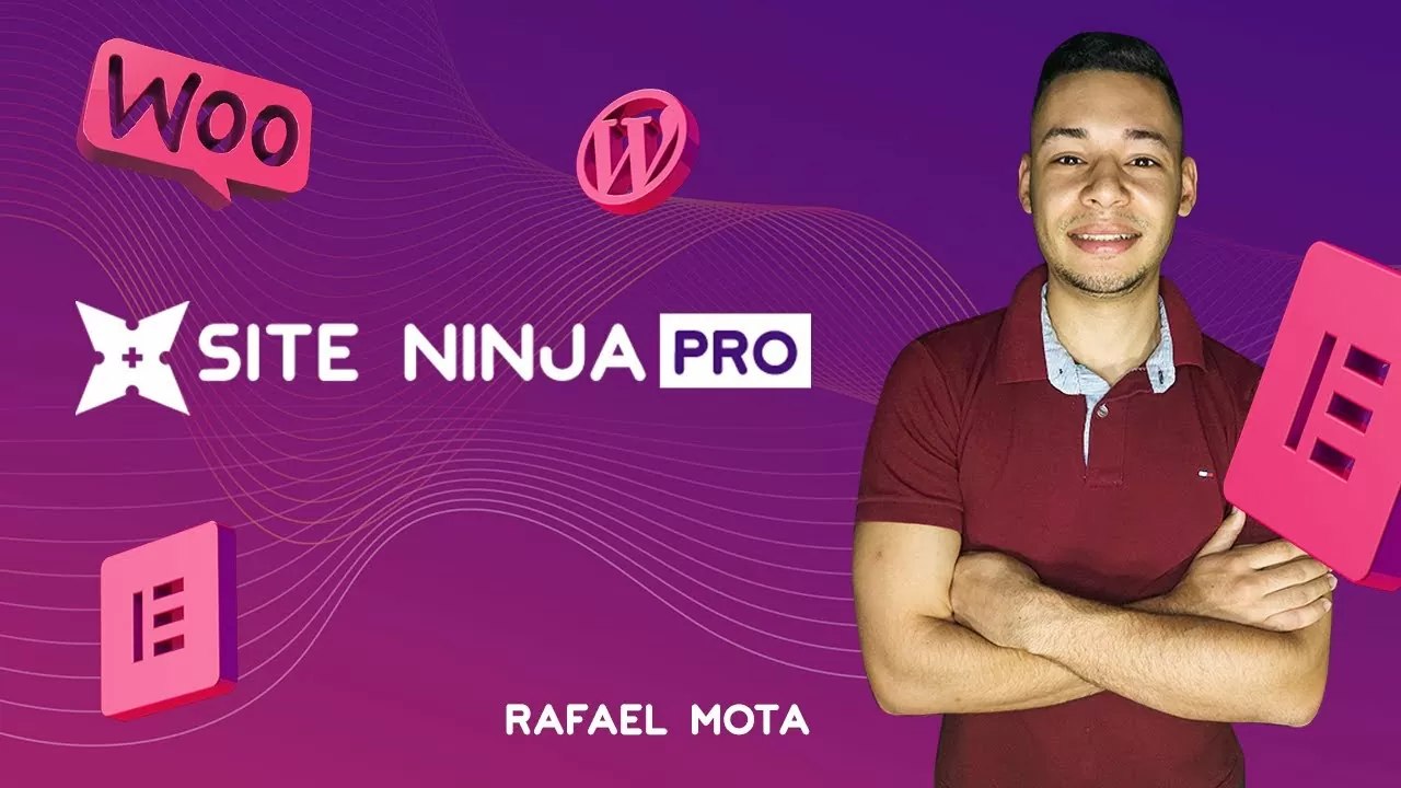 Capa do curso SITE NINJA PRO de Rafael Mota, com destaque para o título e elementos visuais de marketing digital.