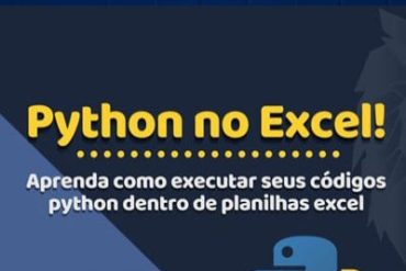 Homem sorrindo programando em Python com um robô de automação e ícones do Excel ao lado