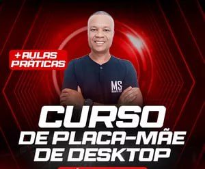 Técnico especializado em reparo de placa mãe de desktop com ferramentas profissionais