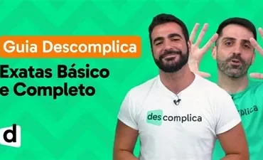 Capa do curso Exatas Básicas Descomplica 2022 com ícones de matemática e aprendizado.