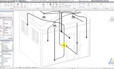 Ilustração realista de um engenheiro eletricista trabalhando em um projeto elétrico no software Revit, com diagramas BIM e elementos de dimensionamento na tela.