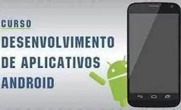 Desenvolvedor Android programando em um laptop, com código de aplicativo e ícones do Android visíveis